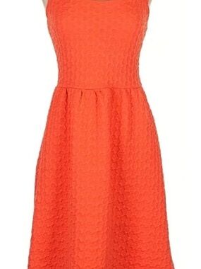 Maeve Anthro « Caye » Scallop Textured Coral Sleeveless Fit-and-Flare Dress S
